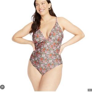 J‎ Crew Liberty Fabrics Plunge One Piece Swimsuit in Meadow Song Size 22 NEW